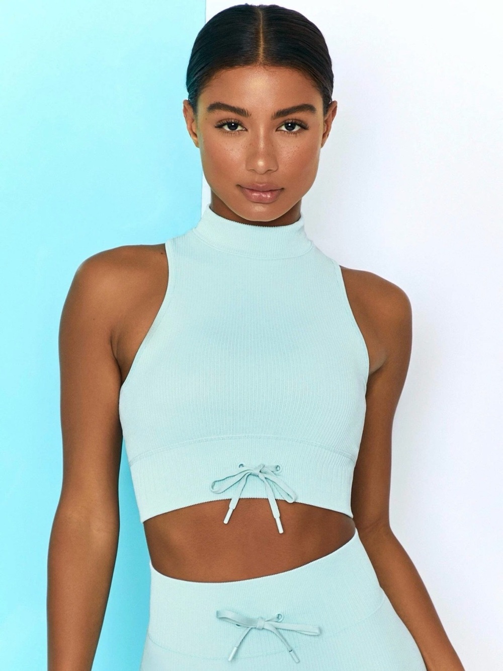 ✨ NWT BO + TEE Sleeveless Ribbed Crop Sports Bra Tank - XXS - Light Blue/Mint ✨
